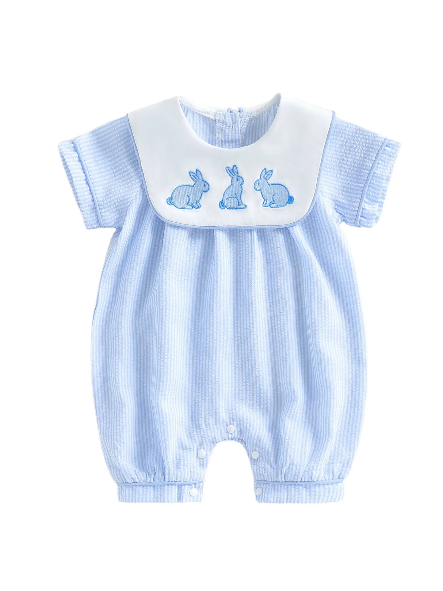 Infant Easter Bunny Romper With Short Sleeve Embroidered Sailor Collar