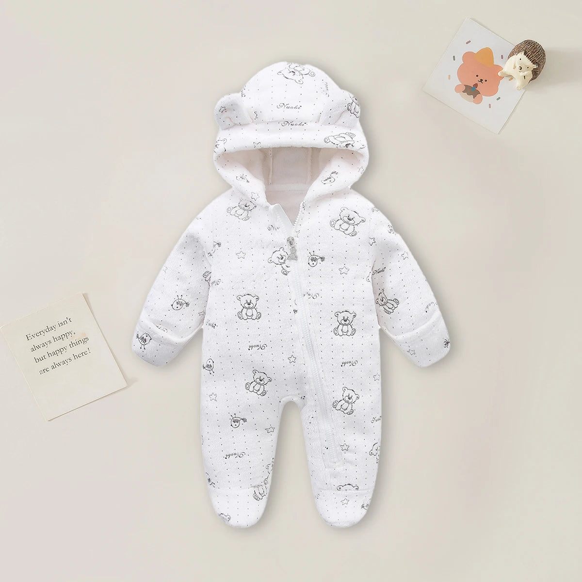 Unisex Cartoon Cotton Newborn Romper Warm Flannel Jumpsuit