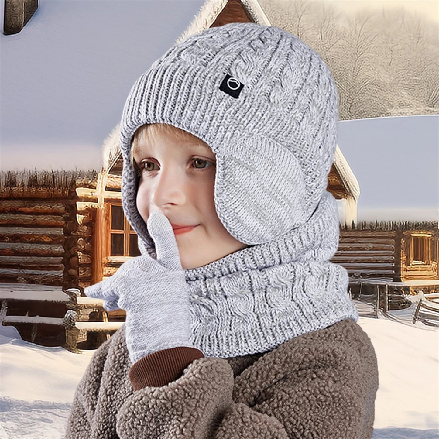 WinterKnit Hat Scarf and Gloves Set for Children ThermalInsulationAllWeatherProtection