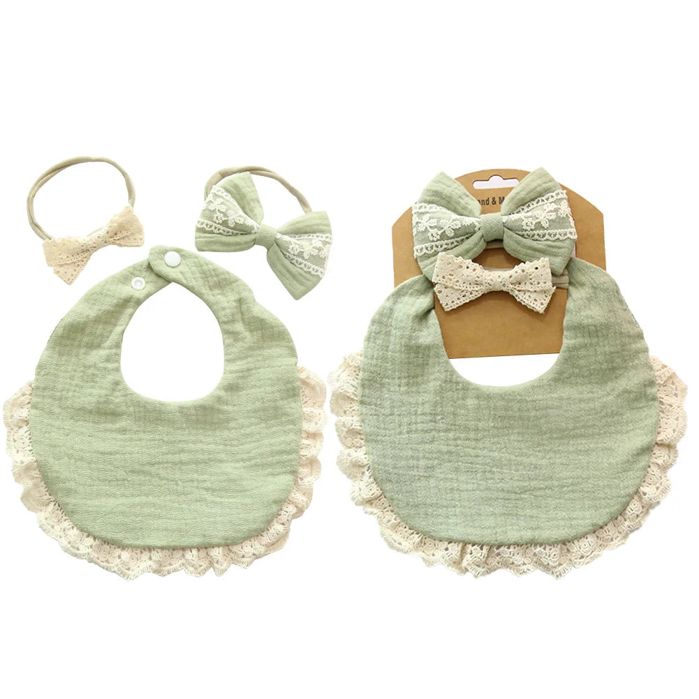 Muslin Bamboo Baby Bib Set With Tassel Lace Burp Cloth