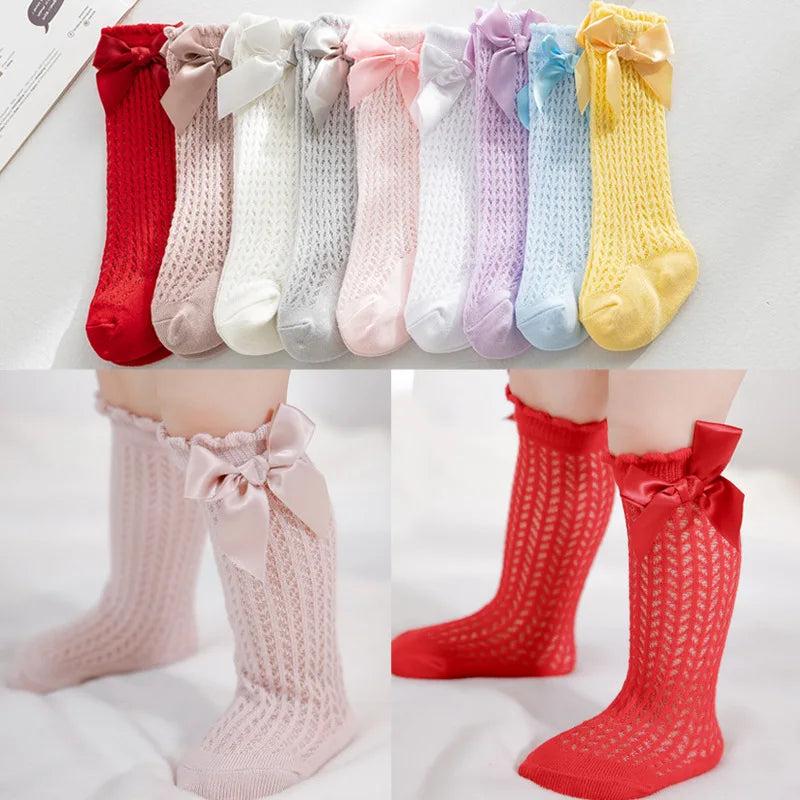 YWHUANSENCN Baby Girls Bowknot Knee High Fishnet Socks