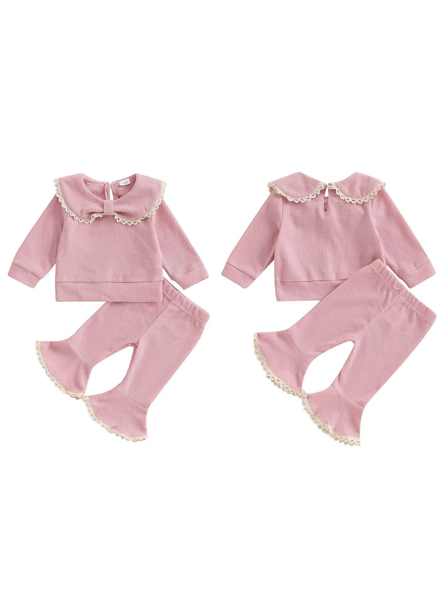 Meihuida Infant 2-Piece Autumn Set Bow Collar Top Flared Pants