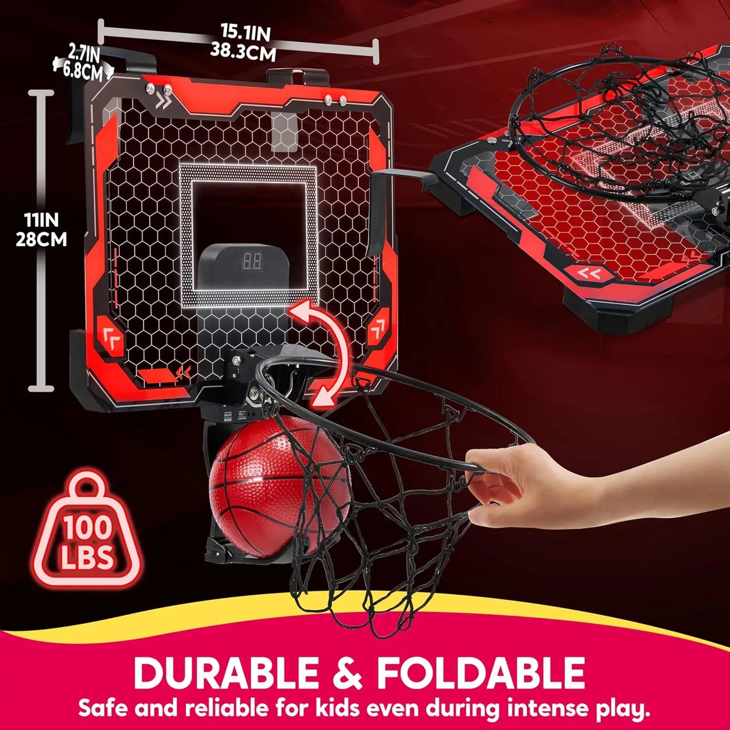 Joyfy Mini Indoor Basketball Hoop Light Up Over The Door