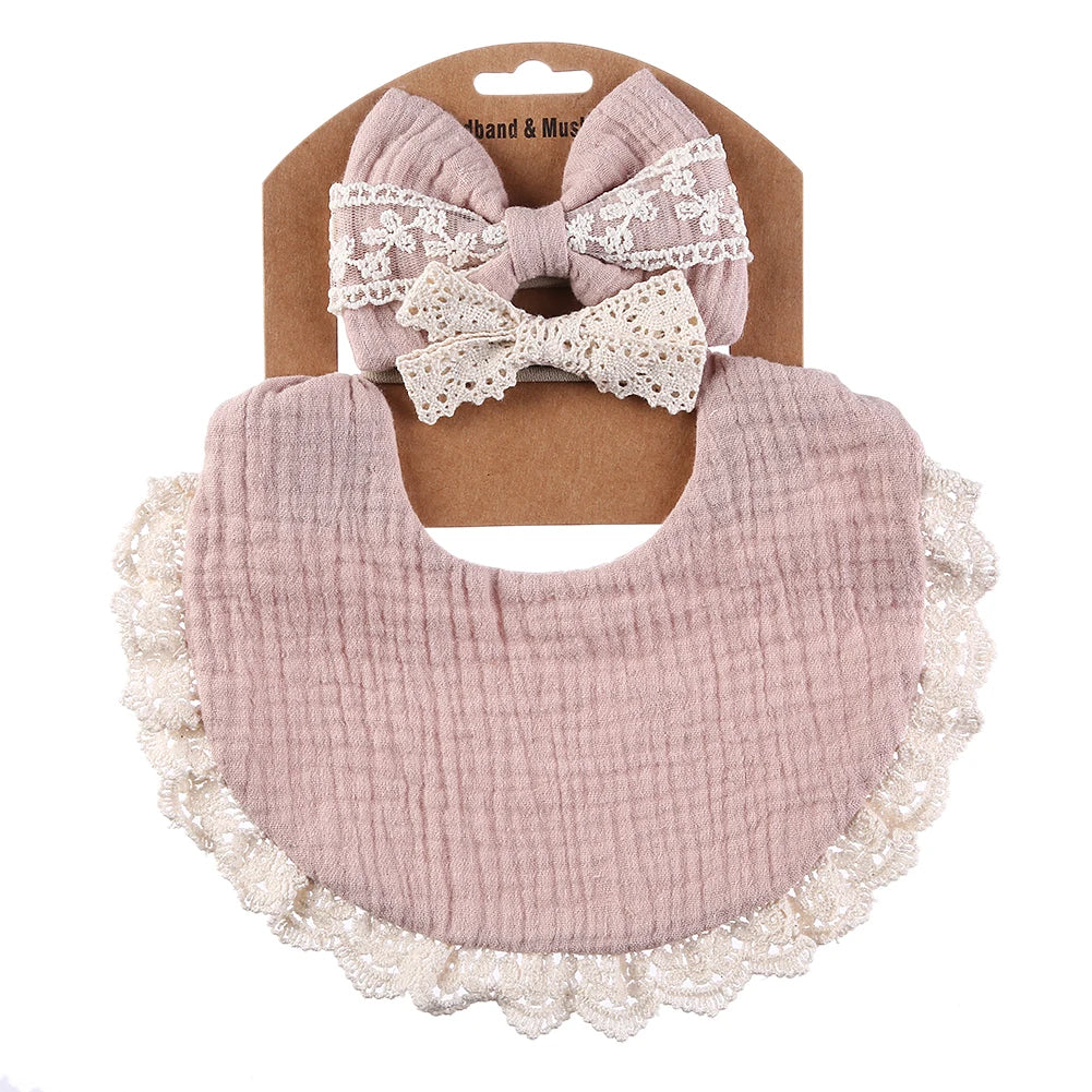 Muslin Bamboo Baby Bib Set With Tassel Lace Burp Cloth
