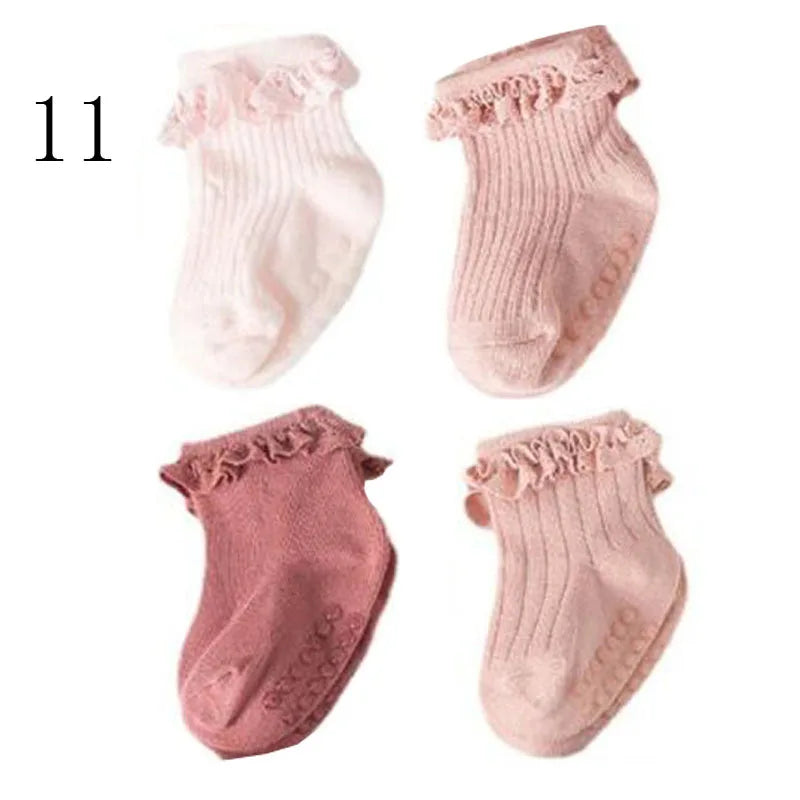 JYFTNCCN Baby Non Slip Cotton Socks 4 Pair Set For Girls