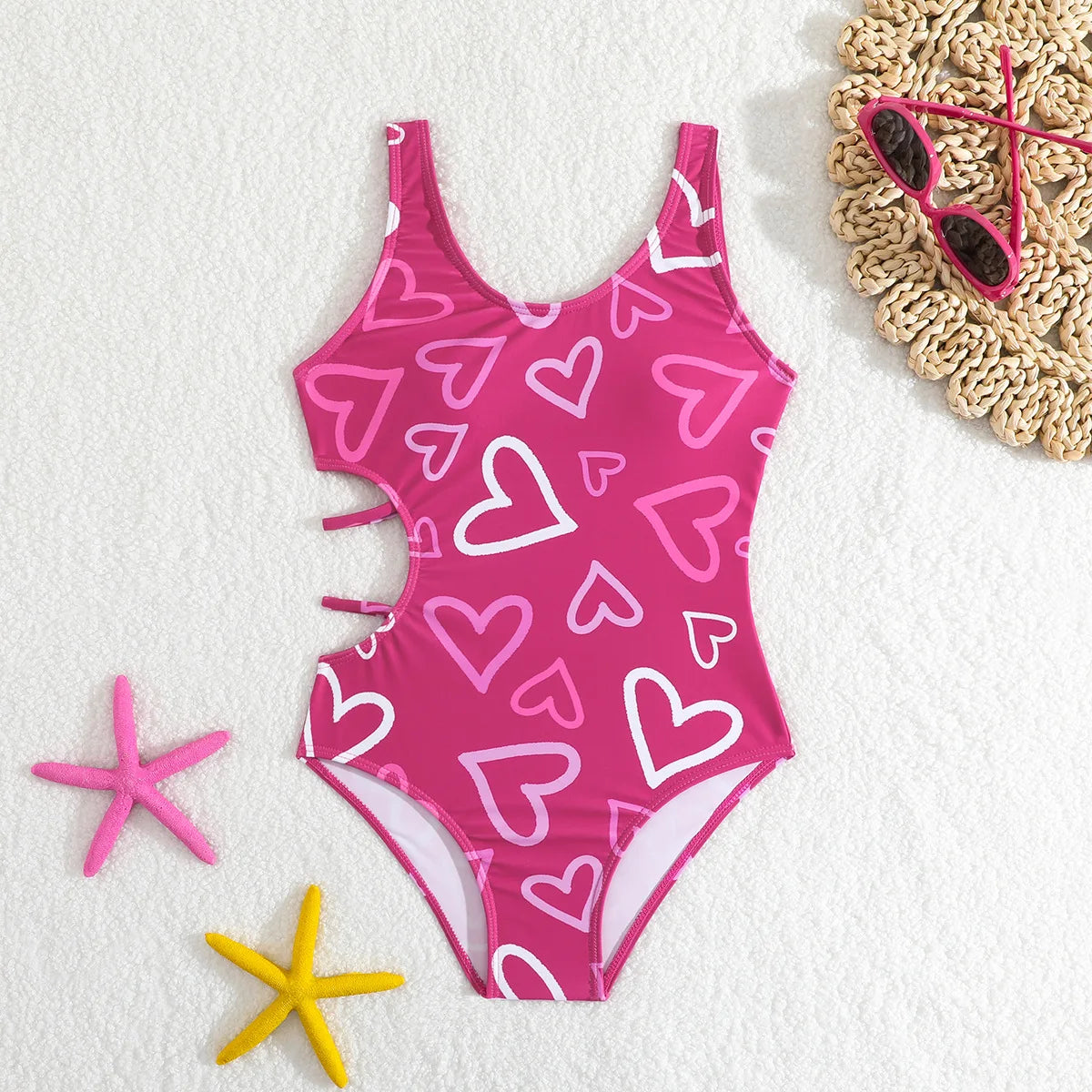 NONECN Heart Print Girls One Piece Swimsuit