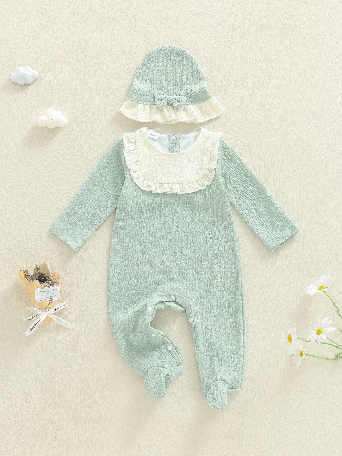 Adorable Infant Romper Set With Autumn Ruffles Hat Footed