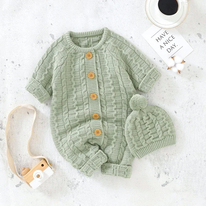 Fujian Unisex Knitted Romper Set with Hat for Newborn