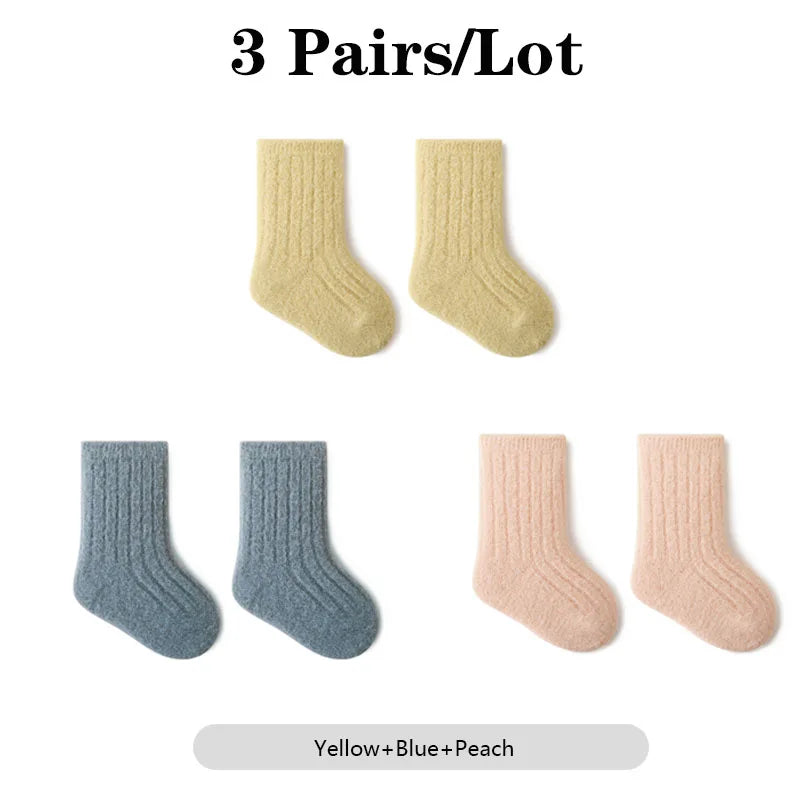 CN Warm Baby Socks Winter Thick Cotton Mid Tube 3 Pairs