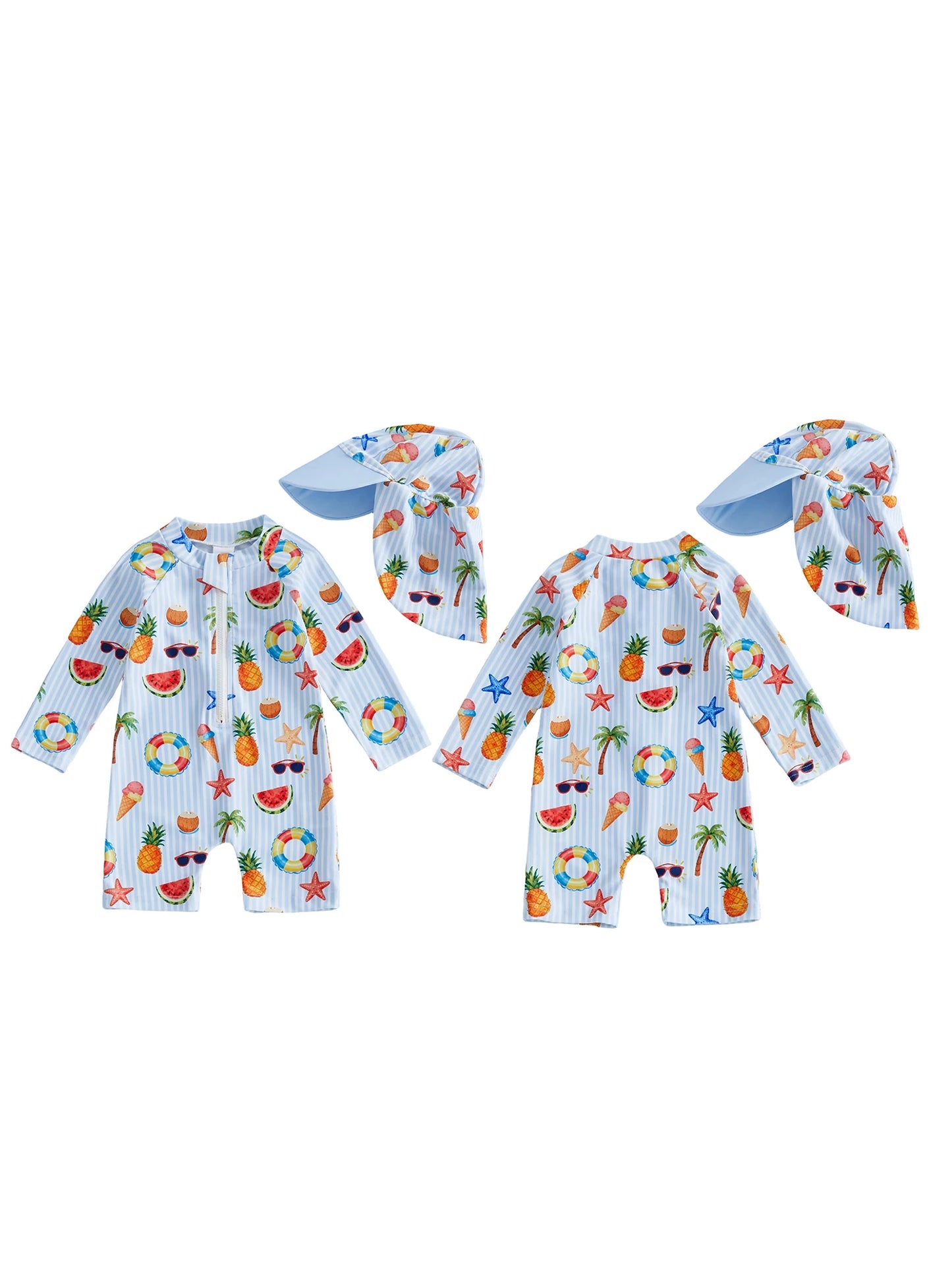 Toddler Boy Animal Print Rash Guard Swim Set With Hat