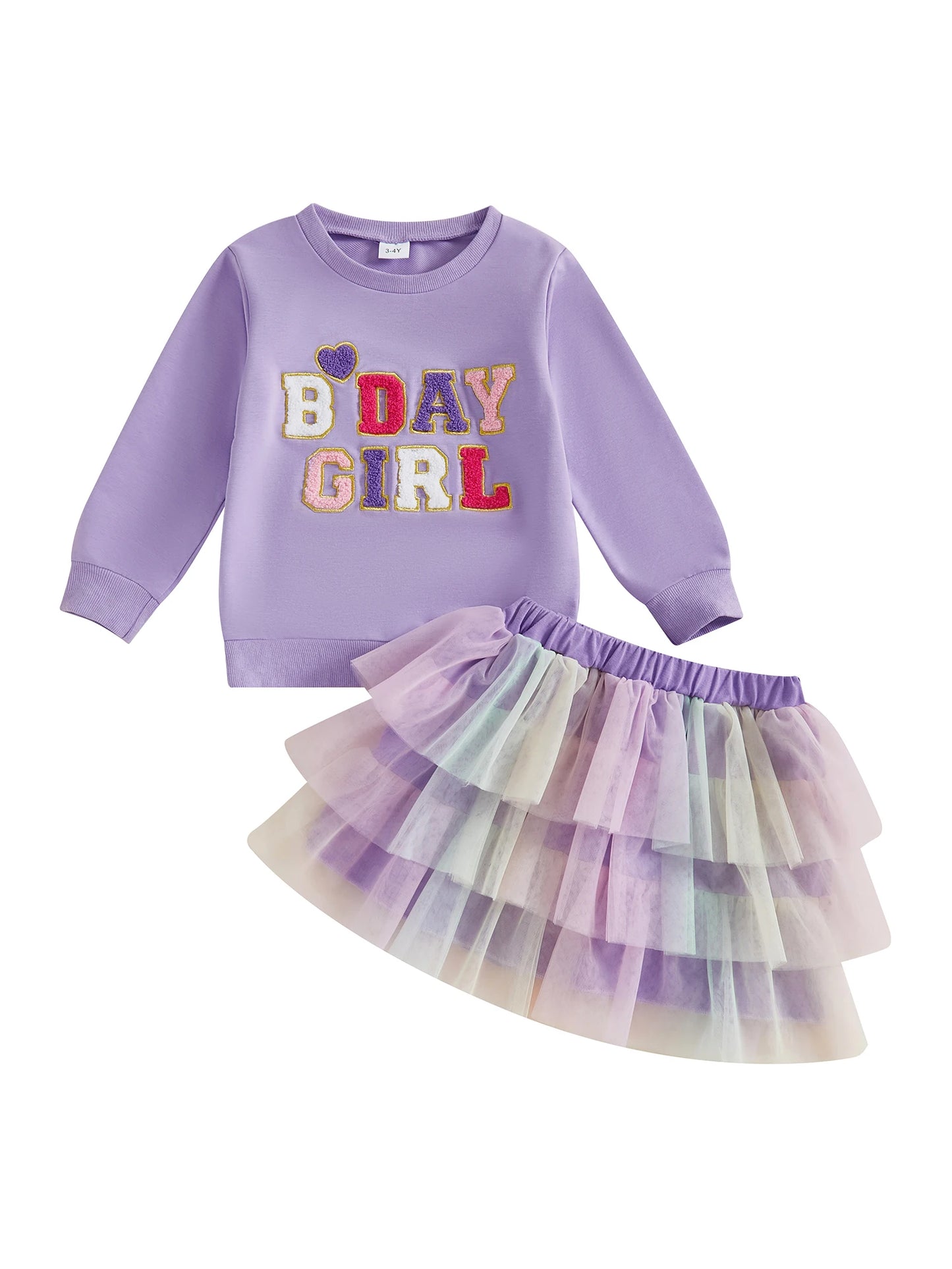 Adorable Toddler Girl Birthday Outfit Heart Embroidered Sweatshirt Layered Skirt