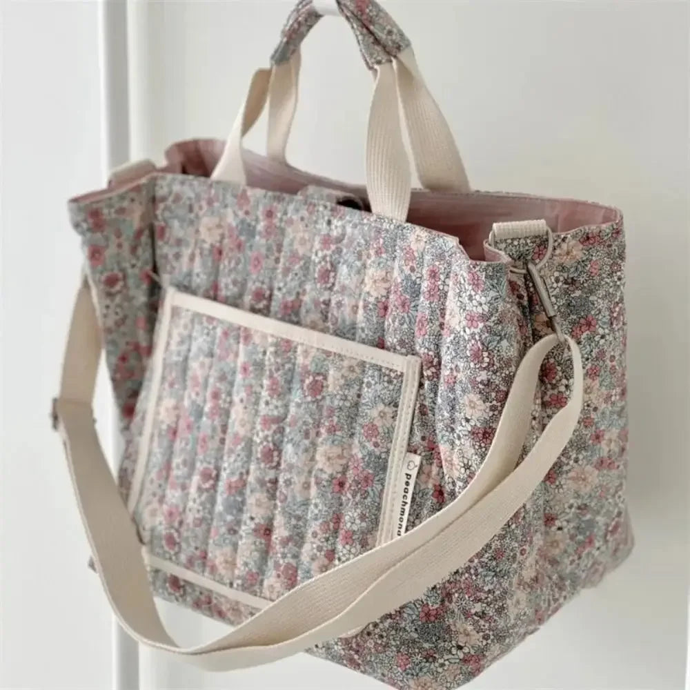 Floral Print Mummy Baby Bag Crossbody Diaper Tote Cotton