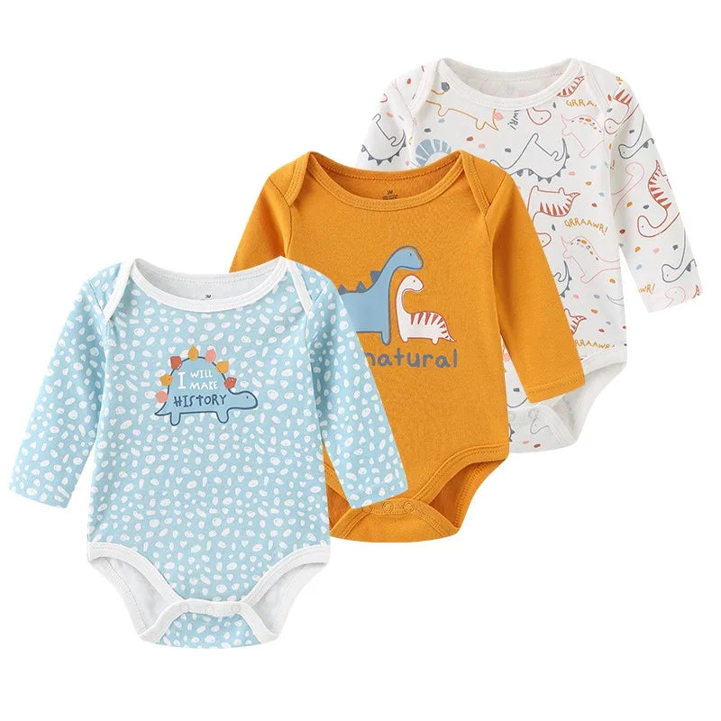 Kiddiezoom Newborn Cartoon Cotton Bodysuits 3 Pack Unisex