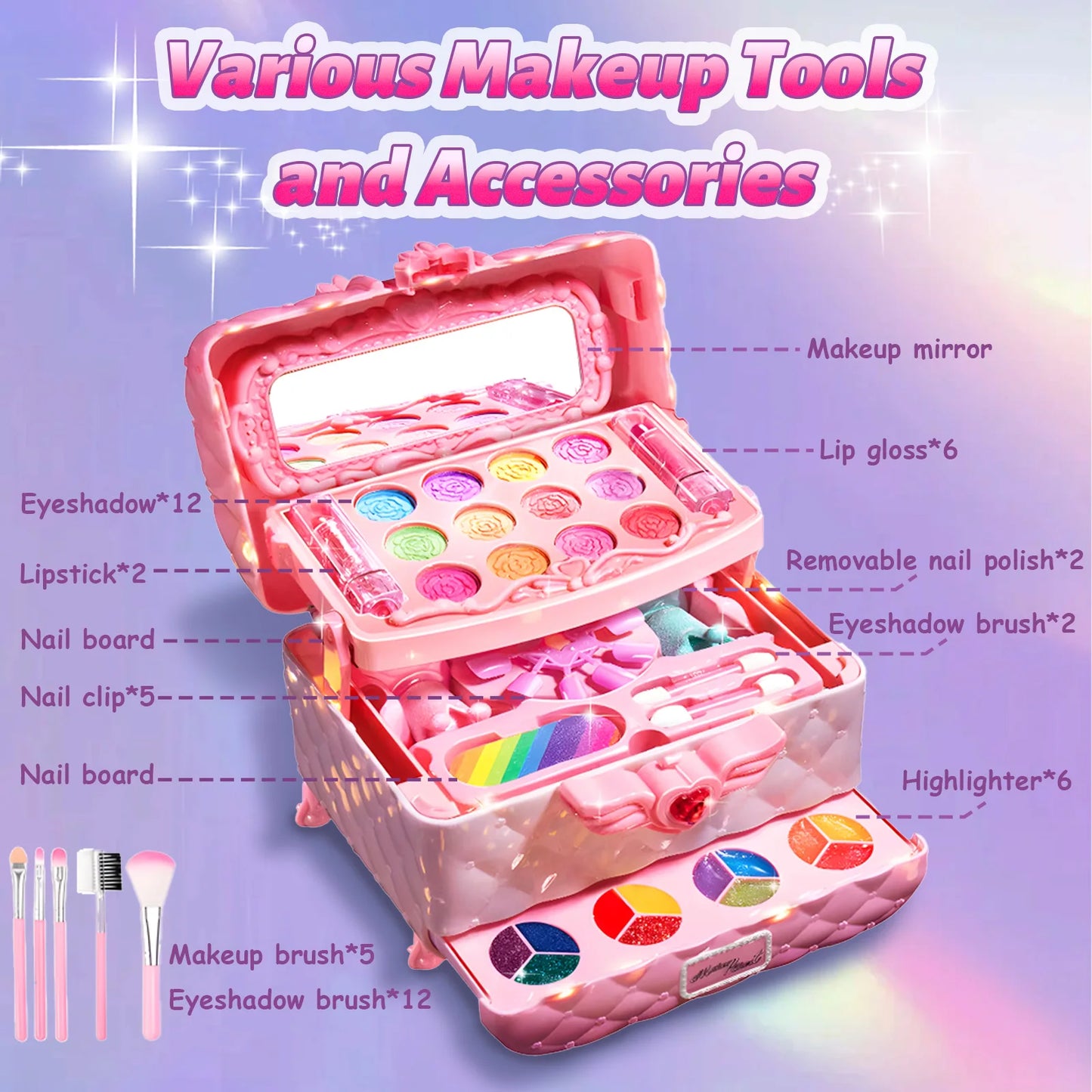 Hign Concerned Kids Foldable Makeup Set Multi Layer Kit