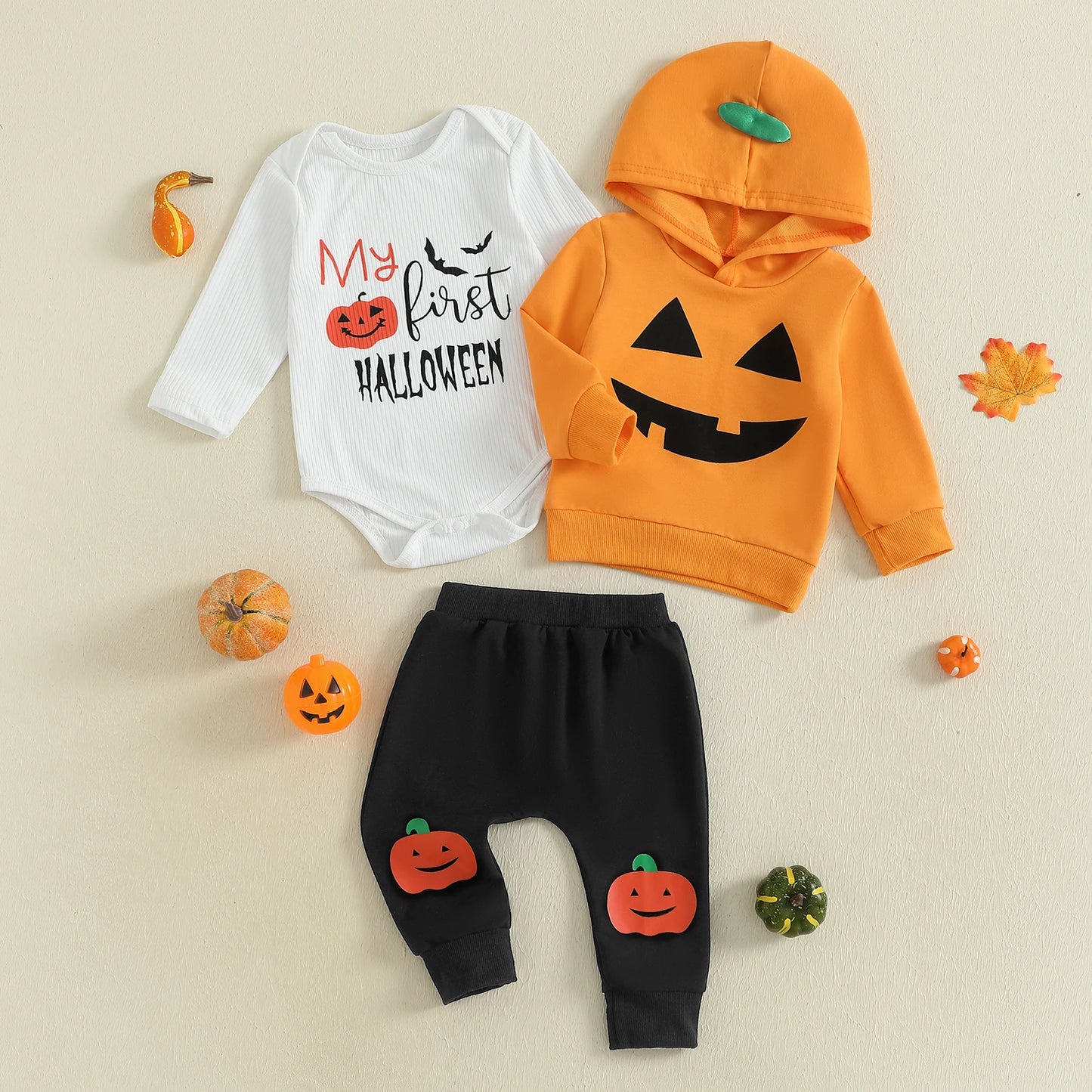 Cute Baby Outfit Set Animal Print Bodysuit Hat Striped Pants