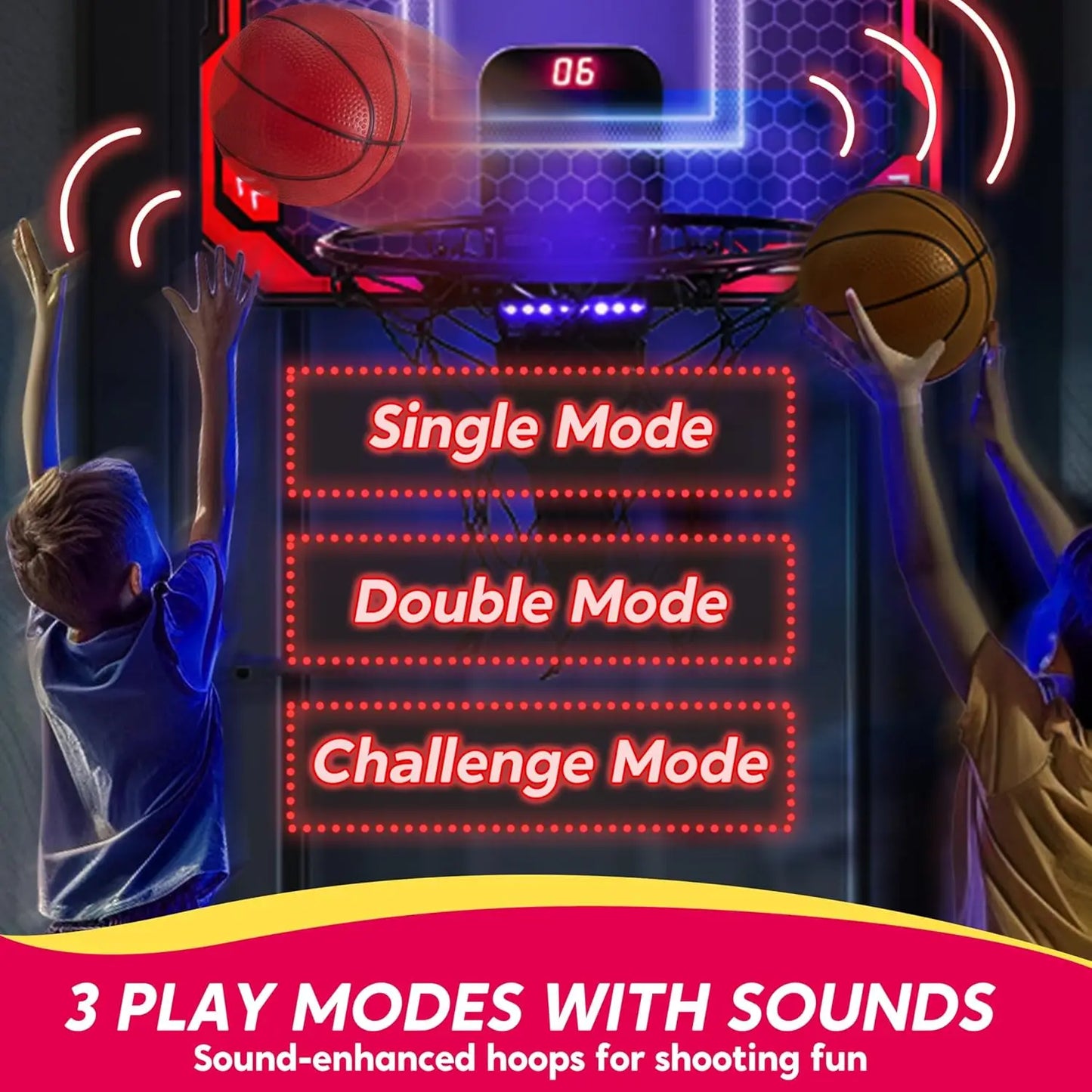 Joyfy Mini Indoor Basketball Hoop Light Up Over The Door