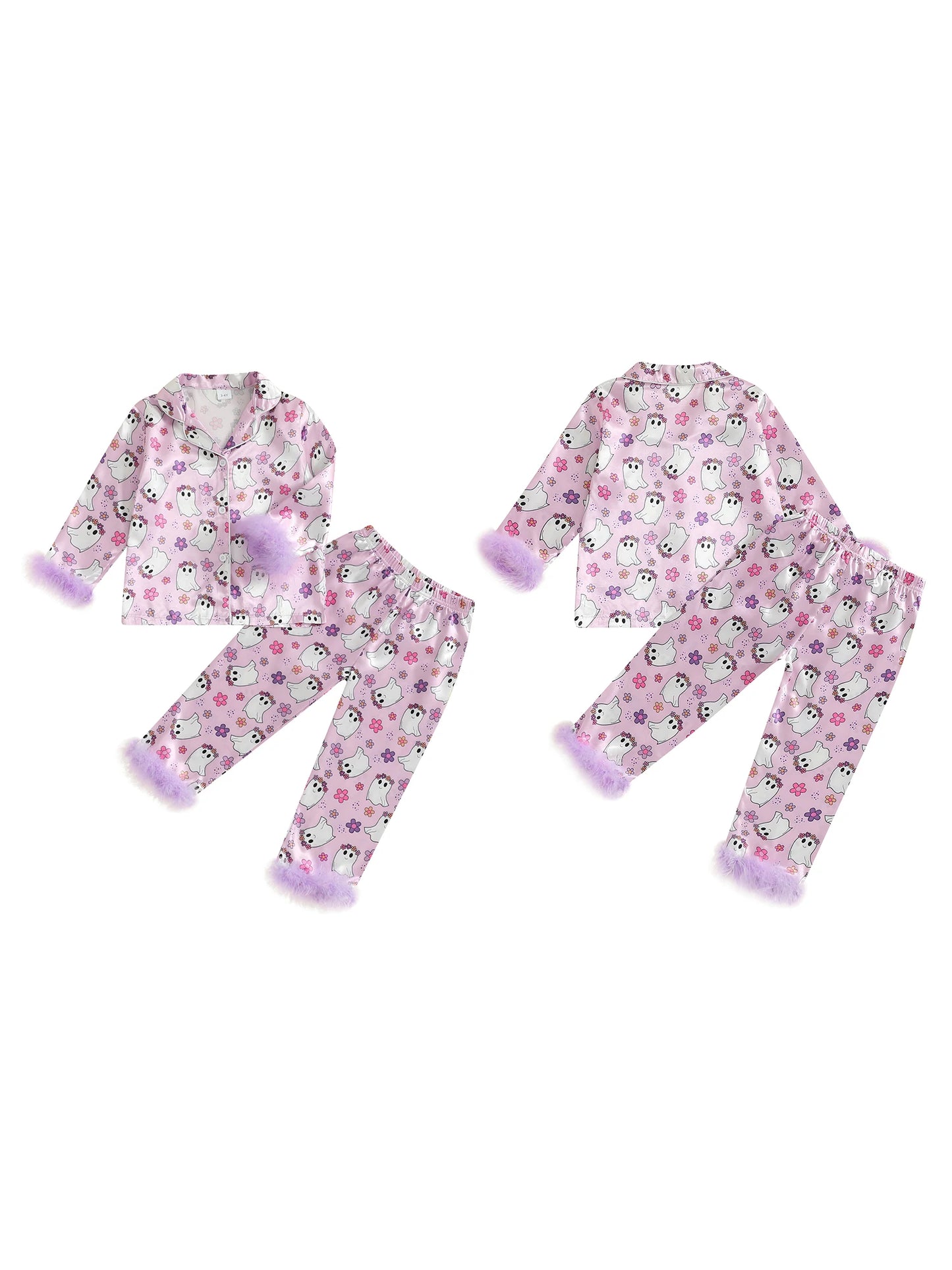 Girls Halloween Pajama Set Spooky Bat Spider Print Pajamas