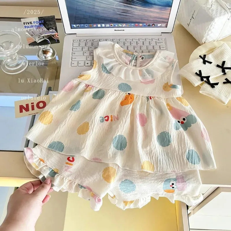 Bonkawoo Two Piece Sleeveless Princess Dress Floral Print Baby Girls