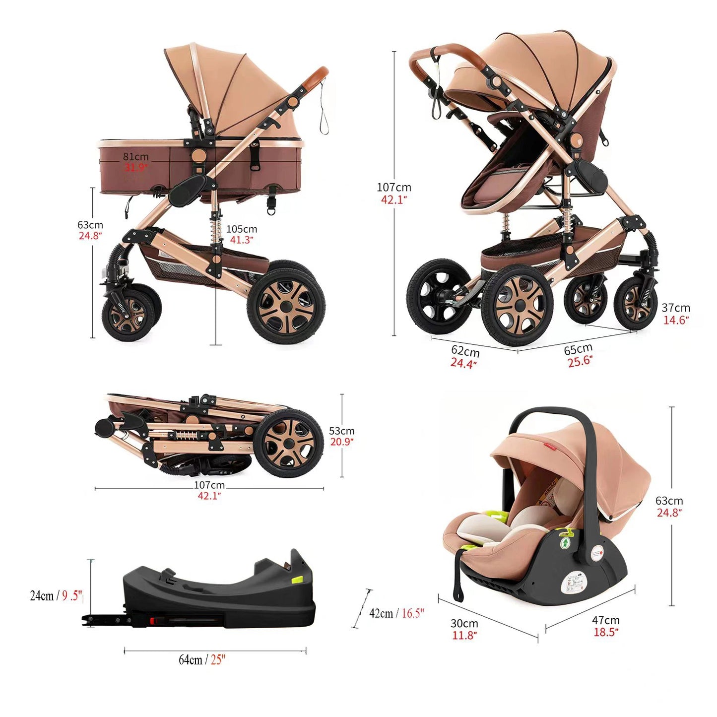 SteAnny 3 In 1 Baby Stroller Travel With Isofix Base