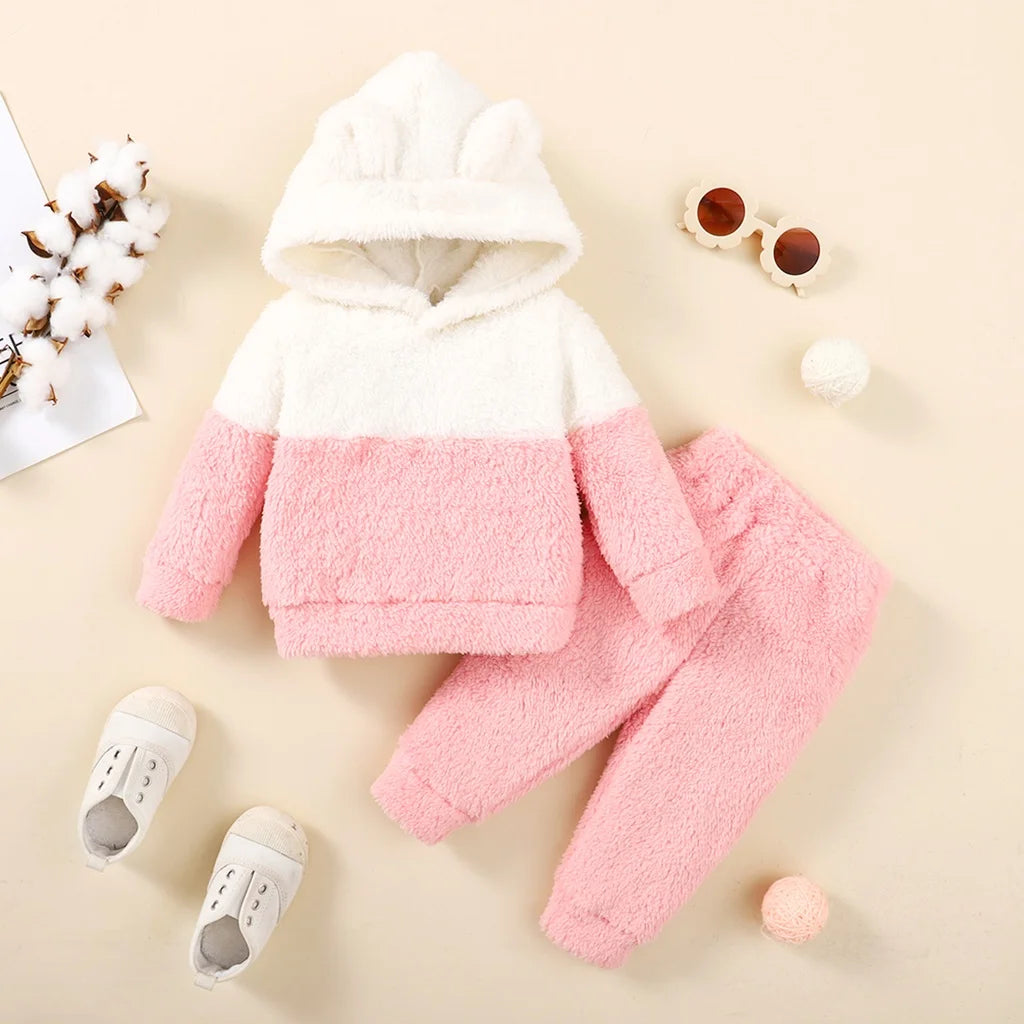 Mioglrie Fluff Hooded Baby Girl Knit Set Two Autumn Winter