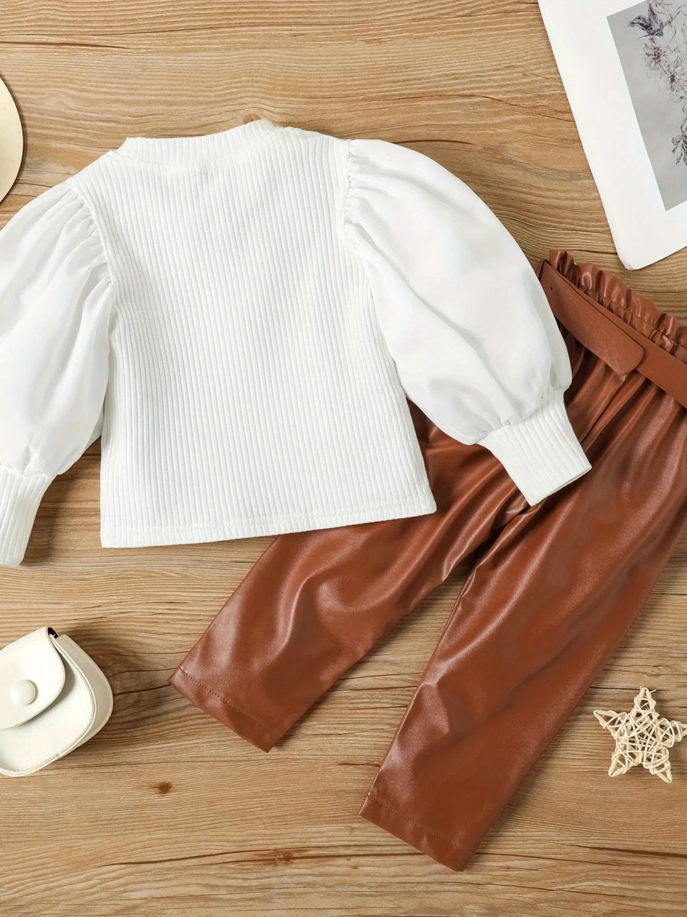 Girls Fall Winter Outfit Set With Ruffled Blouse Pants Boots