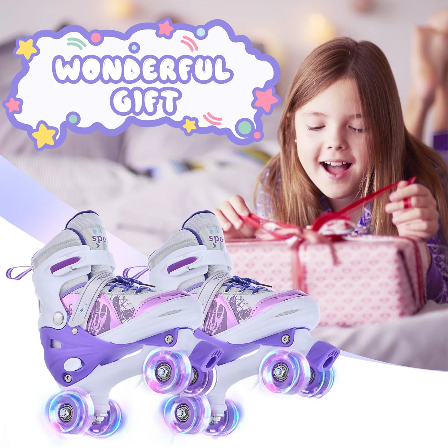 DOACT Adjustable Light Up Roller Skates For Kids Girls Boys