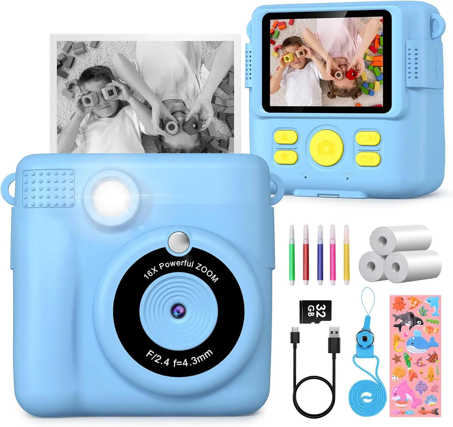 DIAMOOKYCN Kids Digital Camera 1080P HD Instant Print Gift