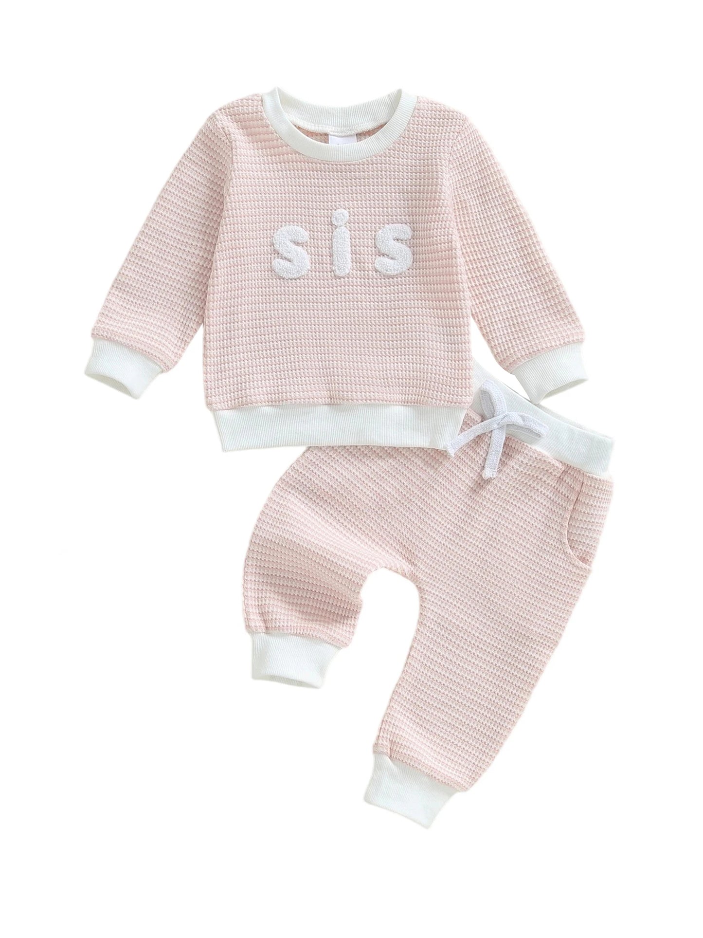 Infant Unisex Knit Two Piece Sweatshirt And Trousers Set With Embroidered Words