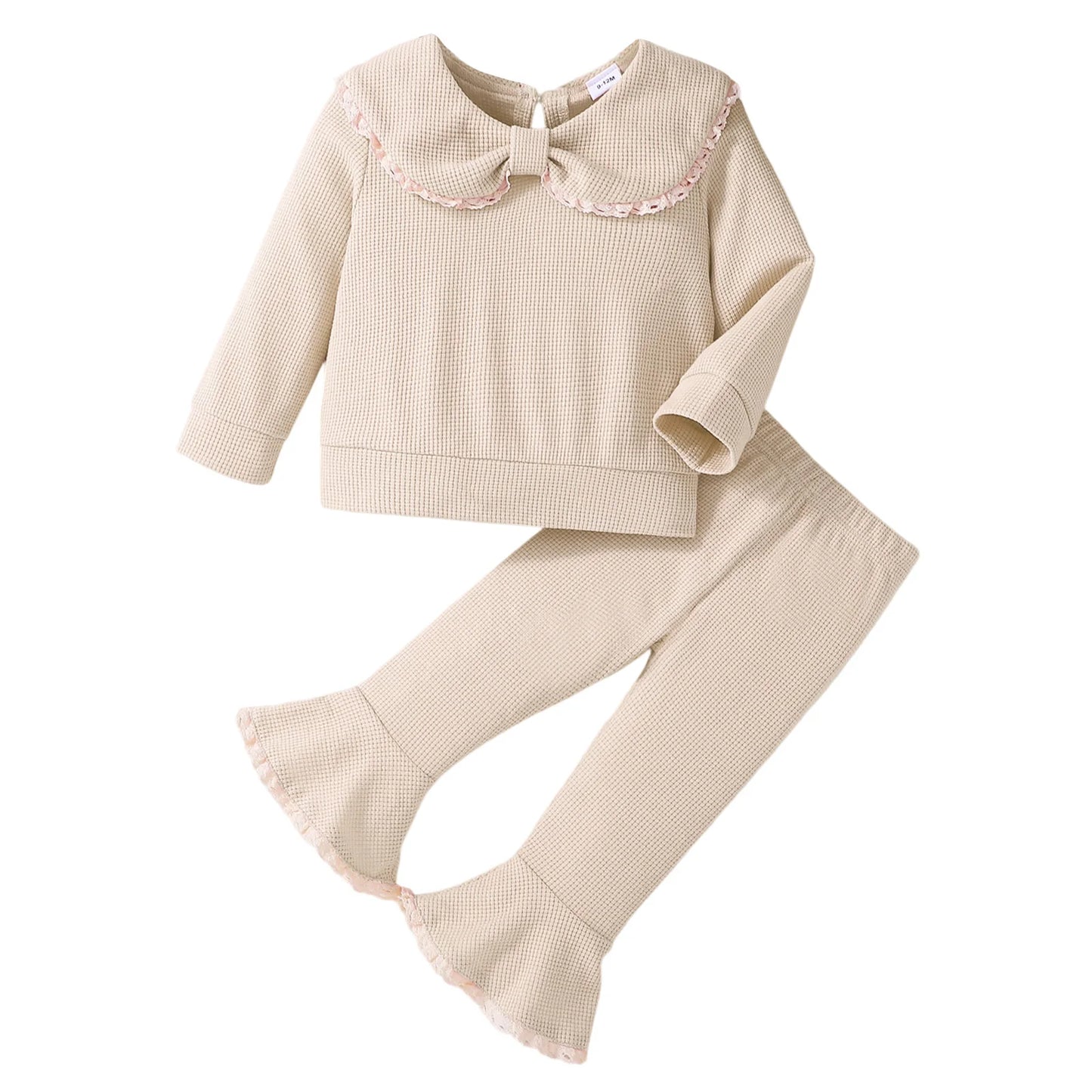 Meihuida Infant 2-Piece Autumn Set Bow Collar Top Flared Pants