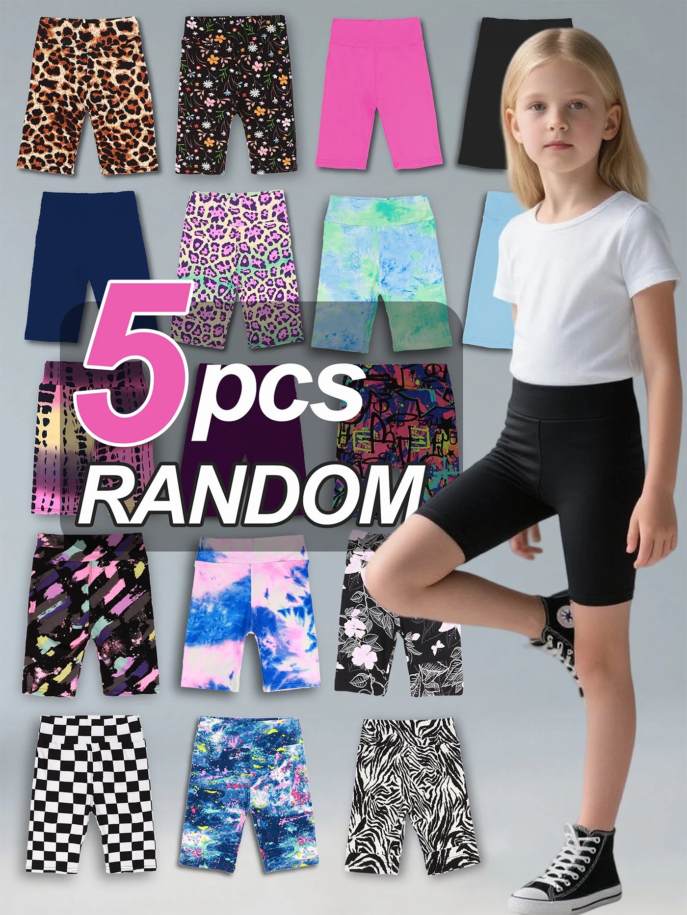 Girls Yoga Shorts 5 Pack Soft Stretch Bermuda High Waist Leggings