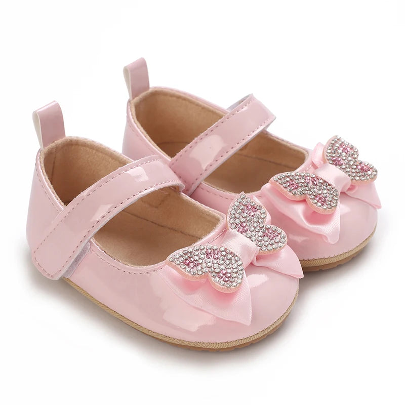 Baby Girls First Walkers Butterfly Knot Shoes Soft Rubber Bottom