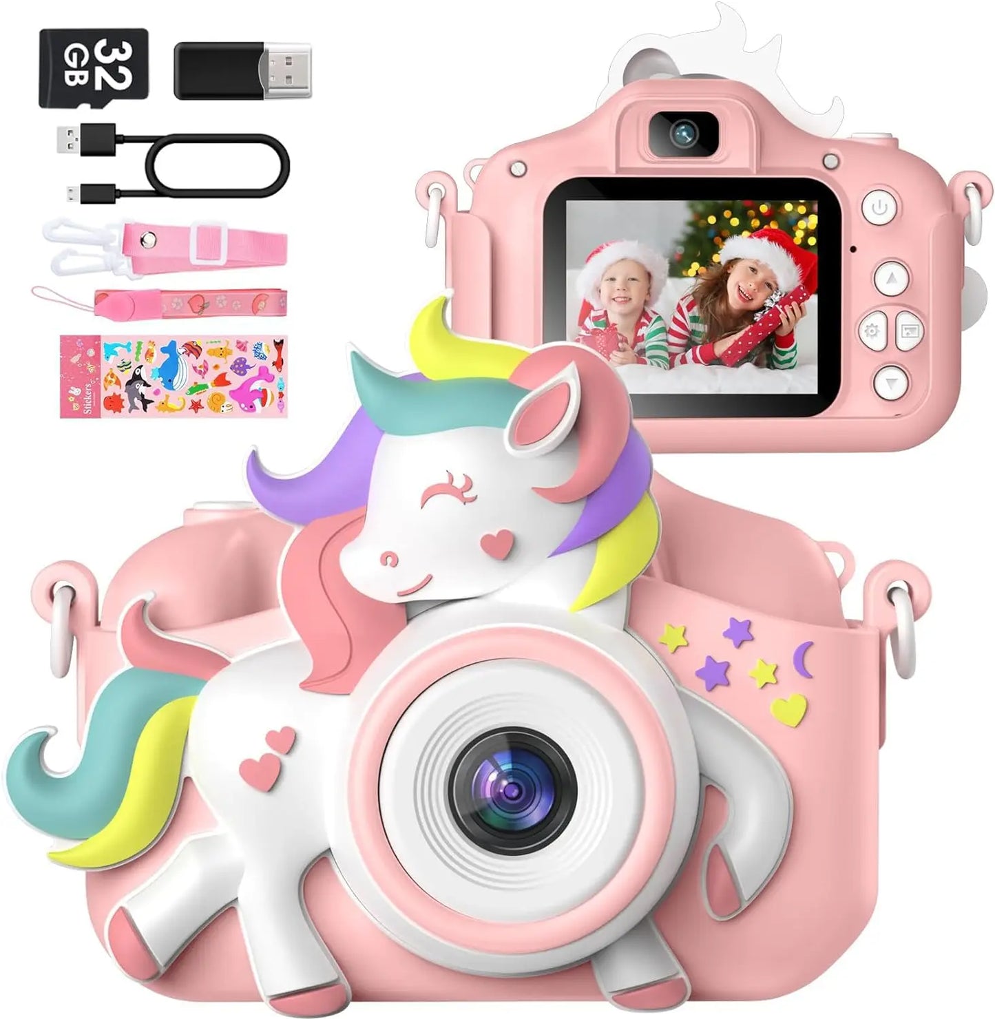 GofunlyCN Kids Camera 20MP 1080P Cartoon Selfie Toy With 32GB Card