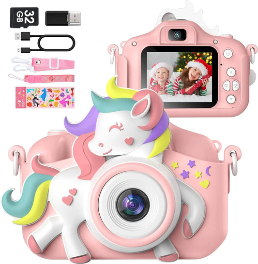 GofunlyCN Kids Camera 20MP 1080P Cartoon Selfie Toy With 32GB Card