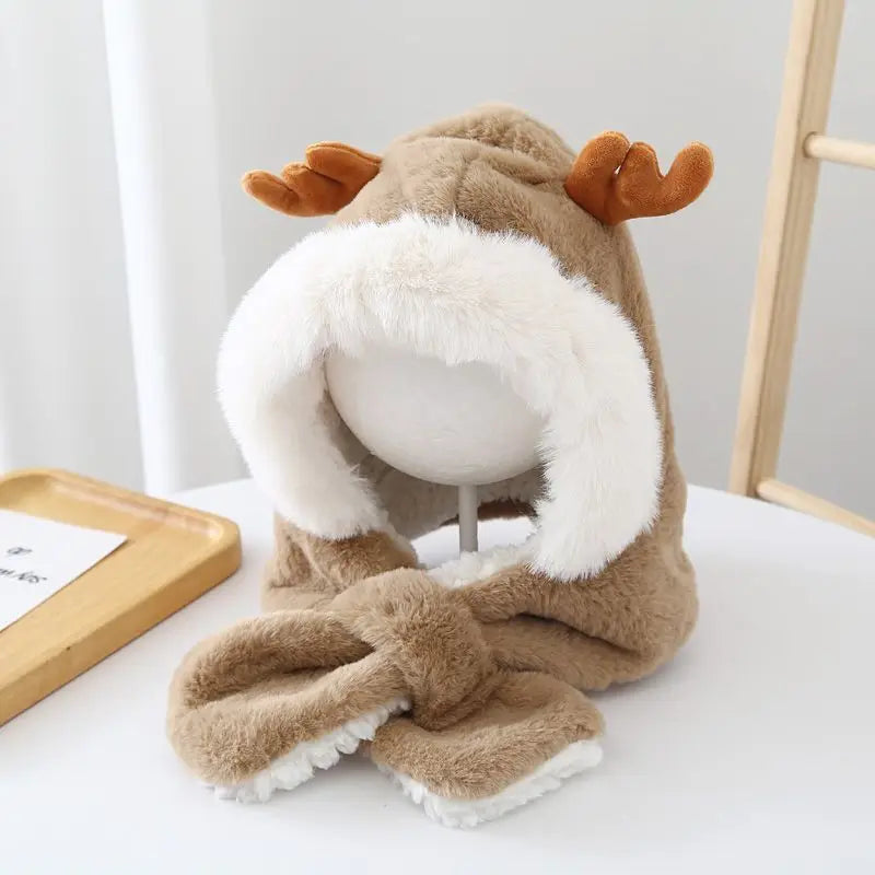 Arthmix Winter Infant Beanie Deer Antler With Faux Fur Earflap