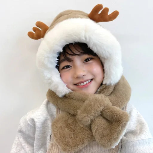 Arthmix Winter Infant Beanie Deer Antler With Faux Fur Earflap