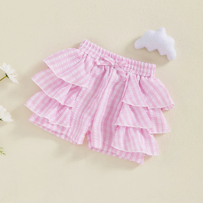 Girls Floral Ruffle Shorts With Elastic Waistband Bow Detail