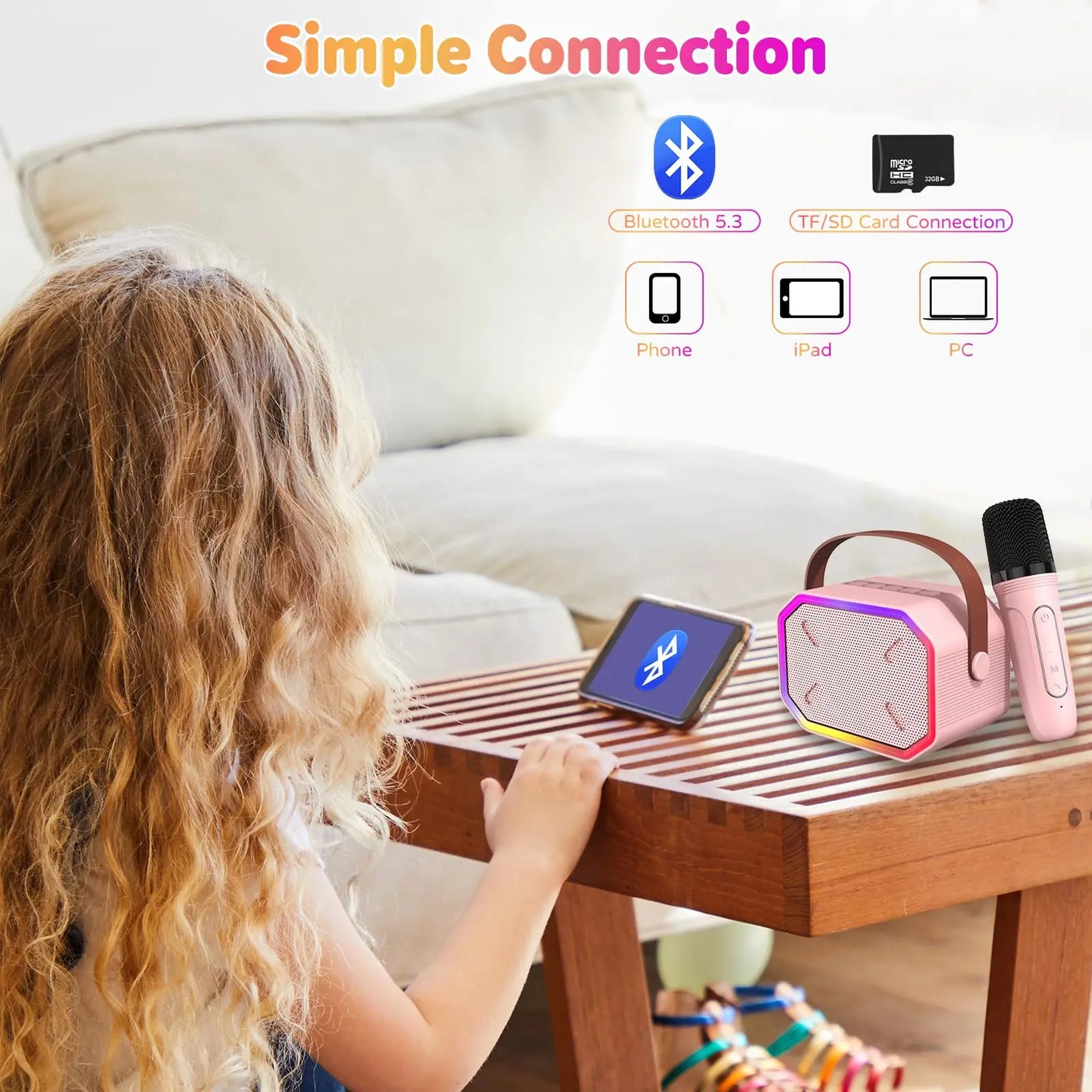 RIVGOTC Mini Karaoke Machine for Kids Bluetooth Microphone