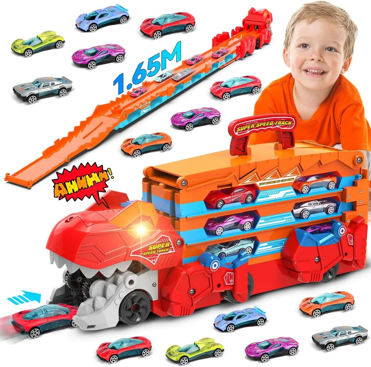 VATOS Dinosaur Transport Truck 3 In 1 Race Car Toy Set