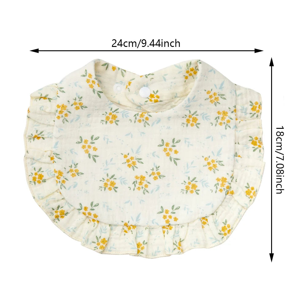 Flower Print Baby Bibs Adjustable Snap Burp Cloths Muslin Cotton