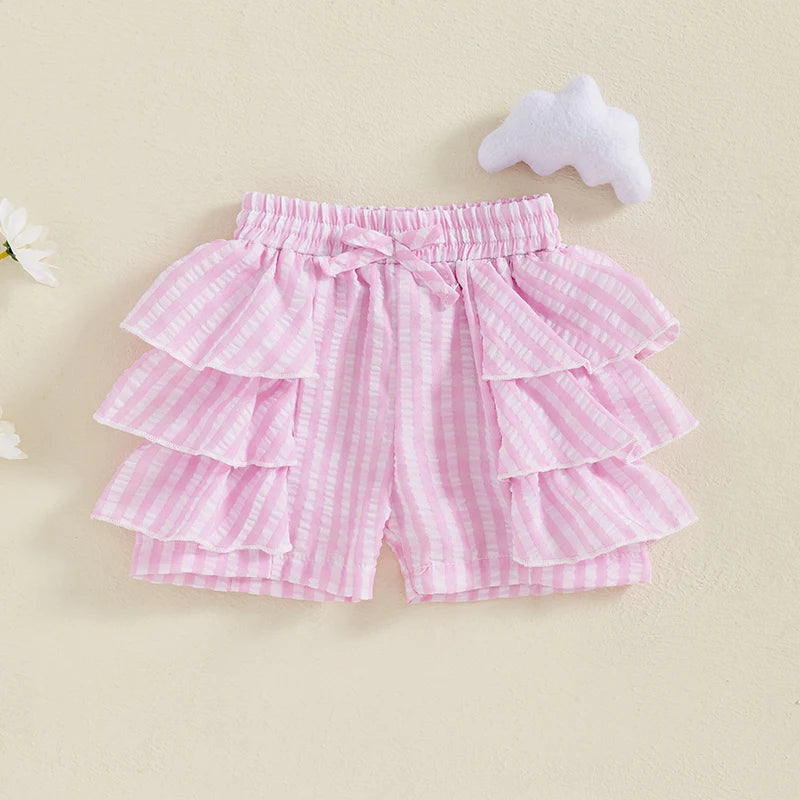Girls Floral Ruffle Shorts With Elastic Waistband Bow Detail
