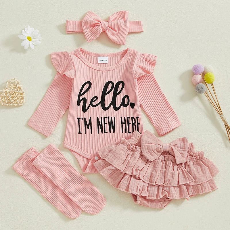 CN Guangdong Baby Girls 4-Piece Romper Ruffles Skorts