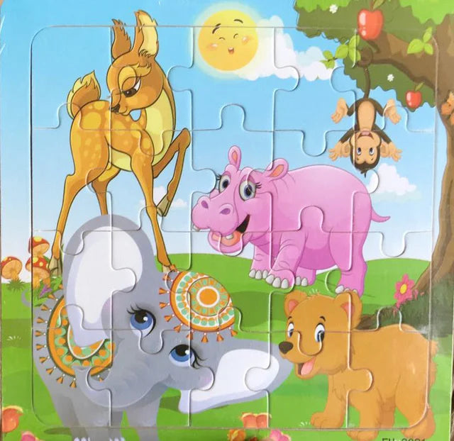 Wooden 3D Puzzle Cartoon Animals and Vehicles Jigsaw for Kids
