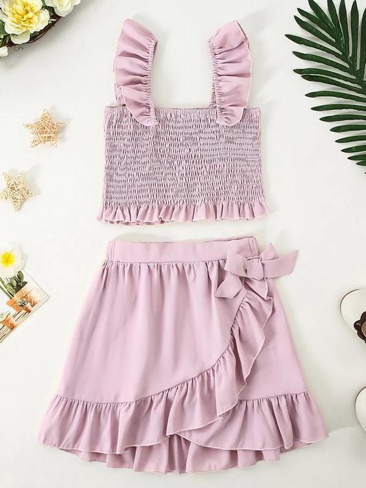 Girls Floral Skirt Set Summer Dress Two Piece Outfit