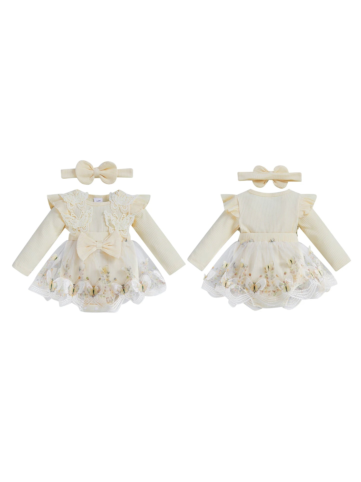 Baby Embroidered Butterfly Romper Headband Set Newborn
