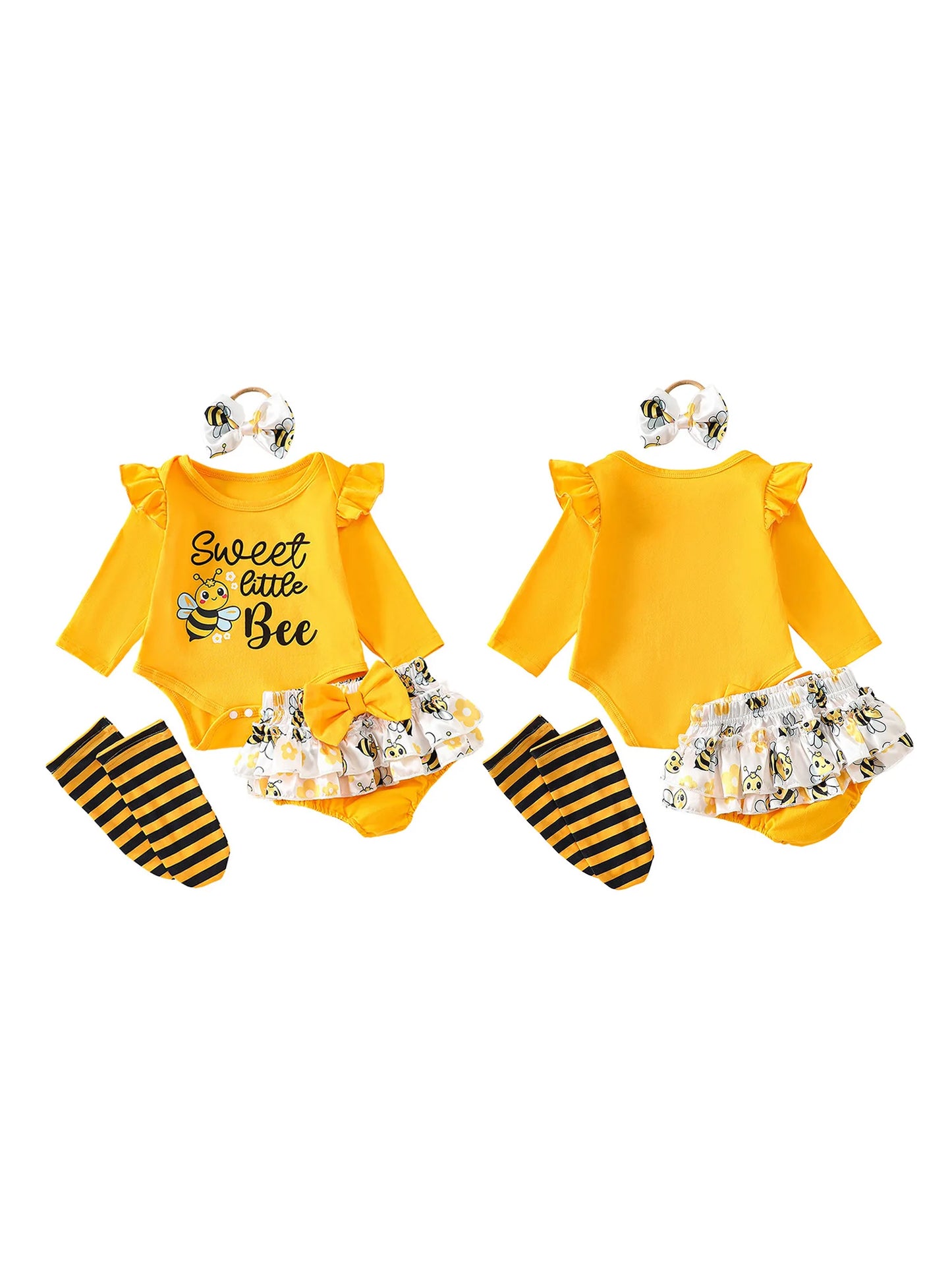 Baby Girl Fall 4 Piece Set Romper Bow Headband Stockings
