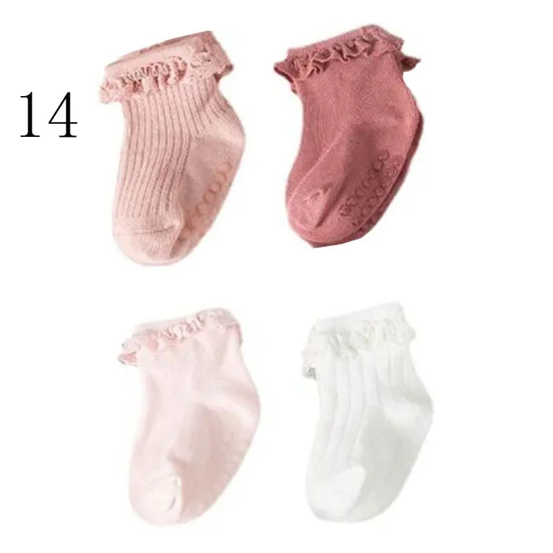 JYFTNCCN Baby Non Slip Cotton Socks 4 Pair Set For Girls