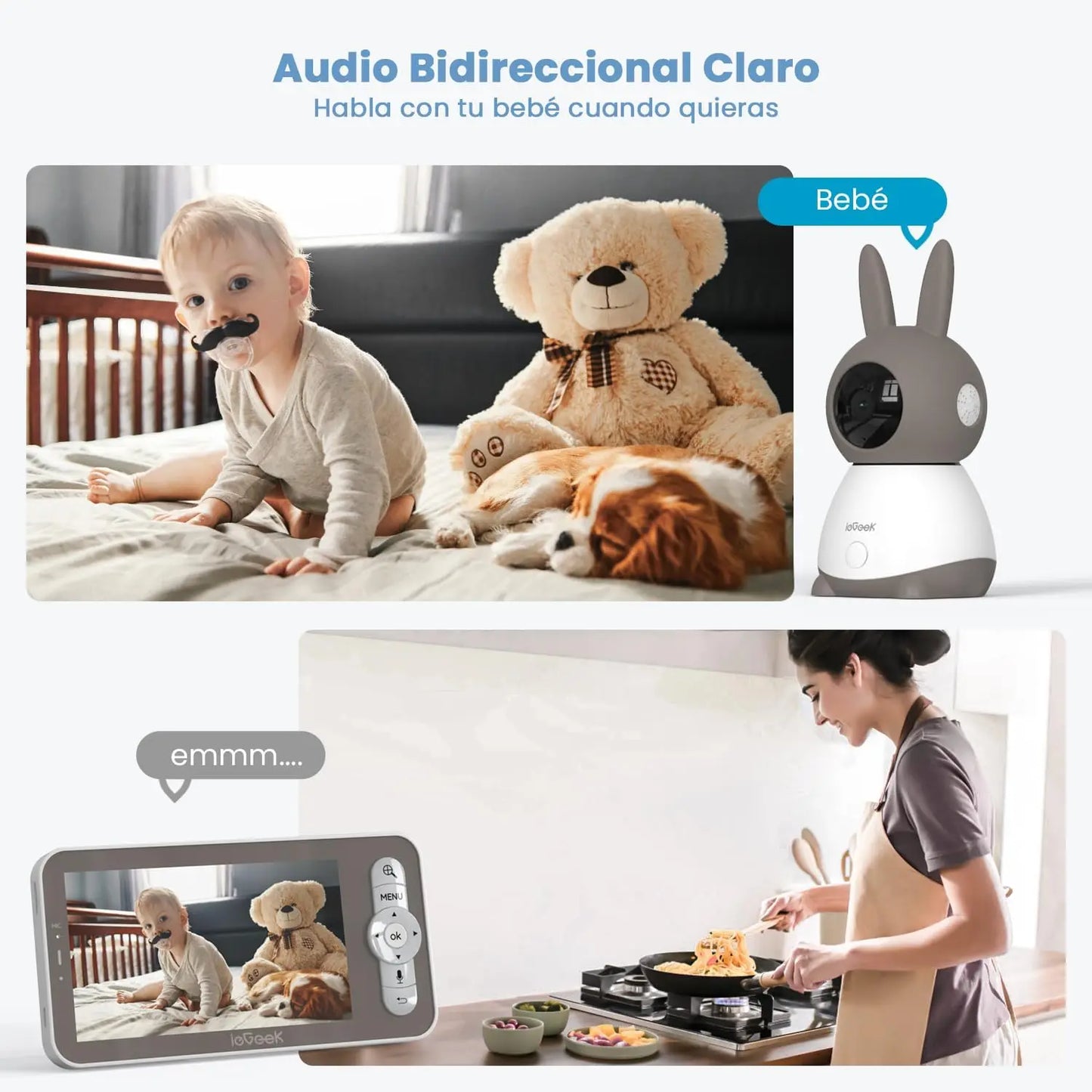 IEGEEK 2K 3MP Baby Surveillance Camera 360 PTZ Dual Screen