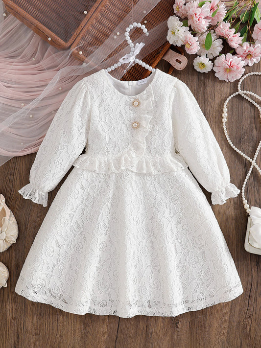 Girls Floral Lace Dress Long Sleeve Princess Style