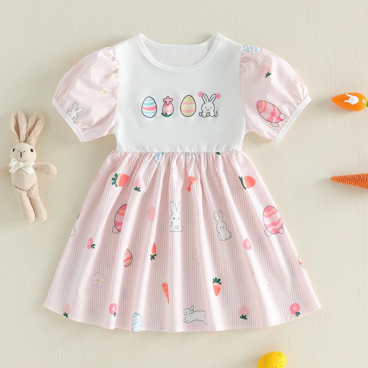 Adorable Easter Bunny Dress For Baby Girls With Stripe Print