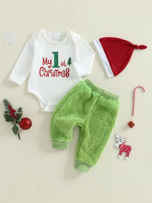 Winter Warm Newborn Romper Set With Hat 3Pcs Letter Print